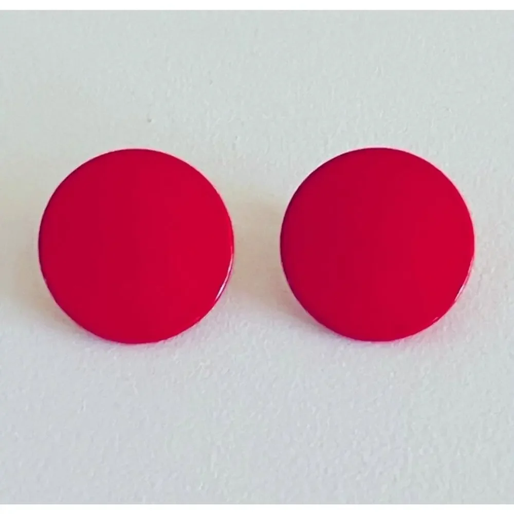 Vtg Red Mid-Century Modern Round Disc Screw-back Clip-on Earrings Dot Geometric